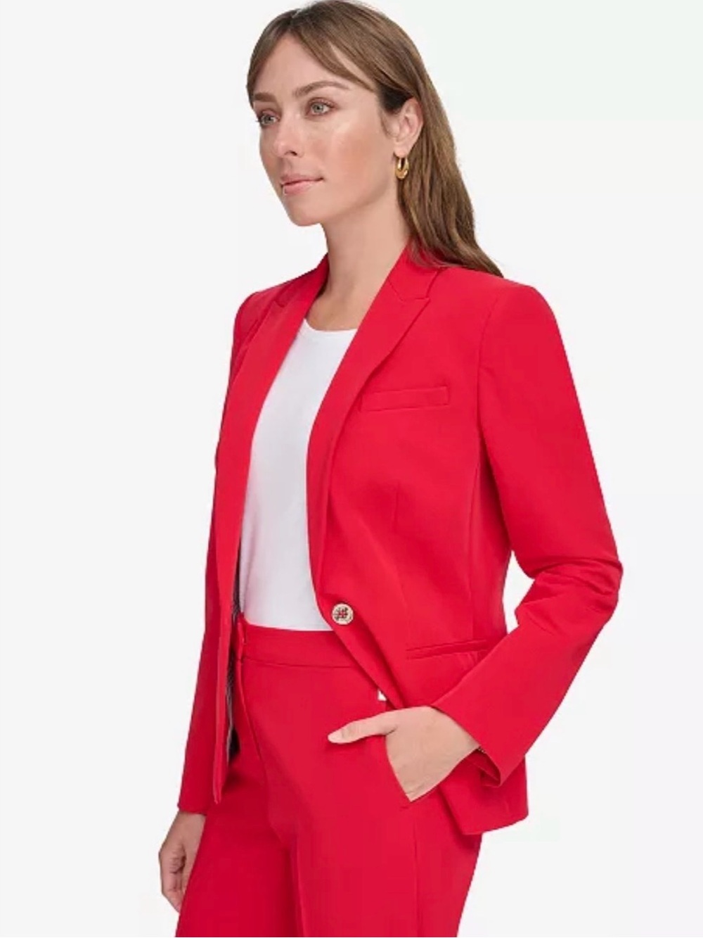 Tommy Hilfiger Women's Red Single-Button Blazer Jacket - Picture 5 of 5